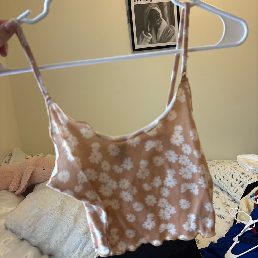 Floral Print Tan Crop Top